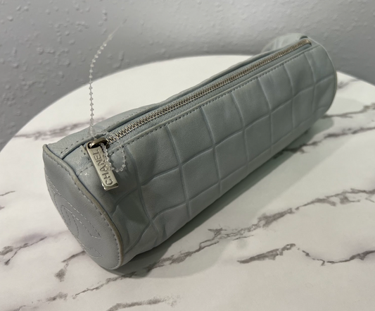 Chanel Chocolate Bar CC Pouch Light Blue Leather SHW