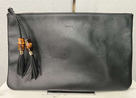 Gucci Large Bamboo Clutch Black Leather